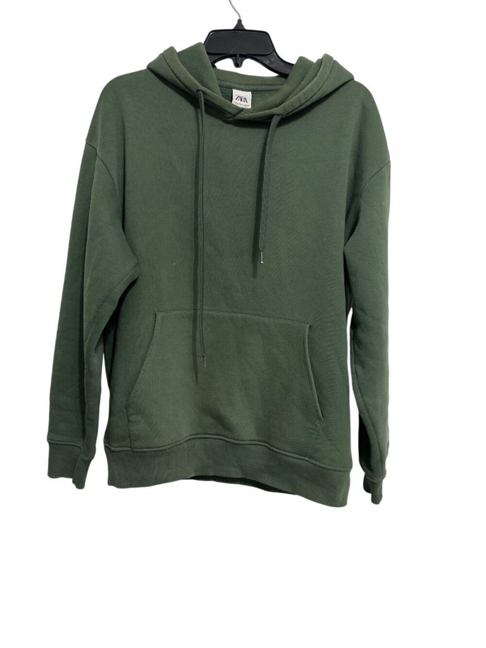 Zara Green Hoodie Sweatshirt With Front Pocket Drawstring Hood Ribbed Cuffs & He